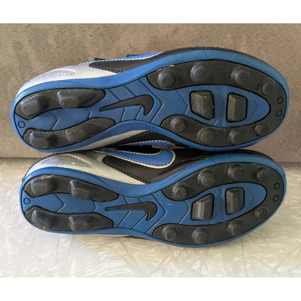 Nike Tiempo Soccer Cleats Black Blue Silver Kids Youth Size 2Y